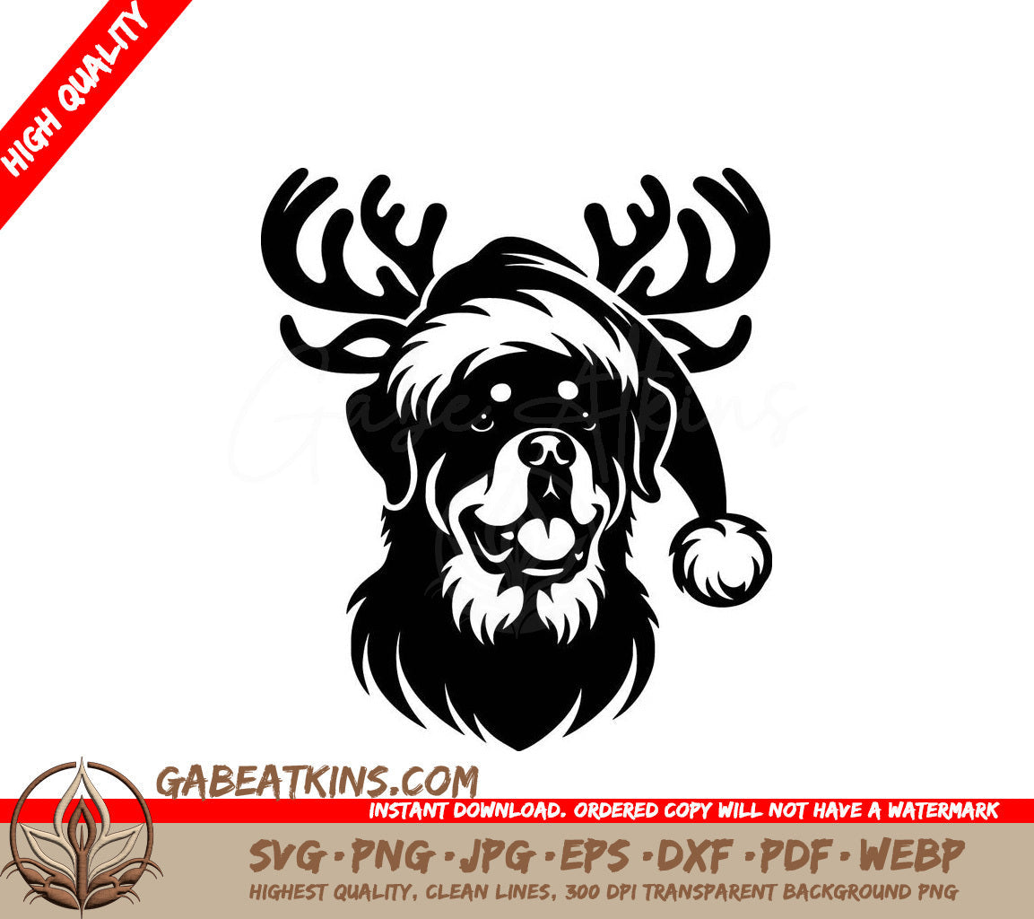 A Dog Wearing A Santa Hat SVG - Santa Reindeer Pooch SVG