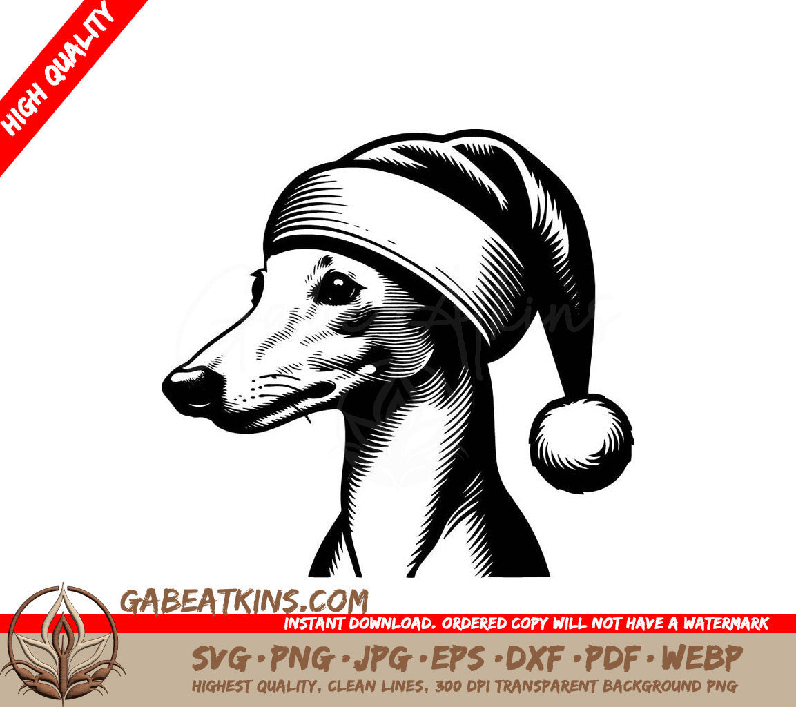 A Dog Wearing A Santa Hat SVG - Santa Whippet Pup SVG
