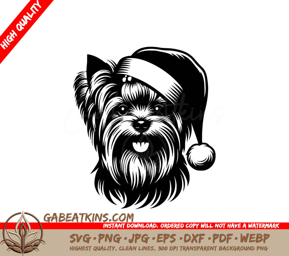 A Yorkie Wearing A Santa Hat SVG - Santa Yorkie Pup SVG