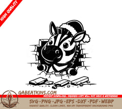 A Zebra Wearing A Santa Hat SVG - Santa Zebra Breakout SVG