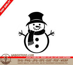 A Snowman Wearing A Top Hat And Scarf SVG - Scarf and Hat Snowman SVG