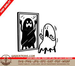 A Black And White Drawing Of A Ghost Looking At Itself In A Mirror
