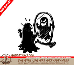 A Cartoon Of A Ghost Looking At Itself In A Mirror