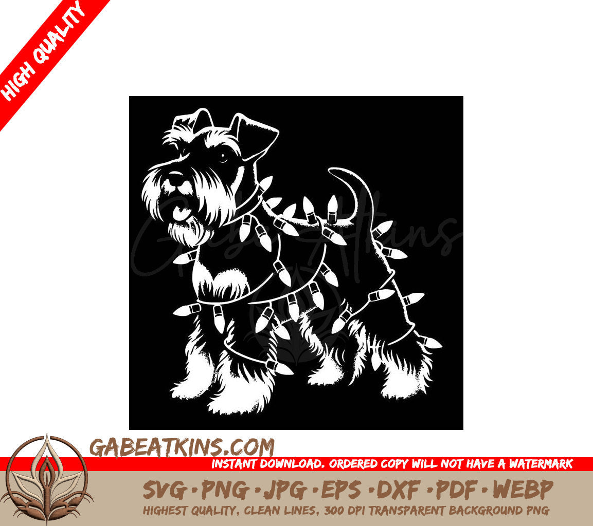 A Schnauzer Wrapped In Christmas Lights SVG - Schnauzer Christmas Lights SVG