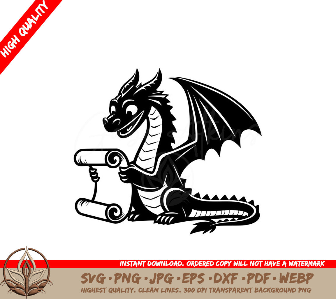Scholarly Dragon SVG PNG JPG AI PDF DXF EPS and WebP - Digital Product File