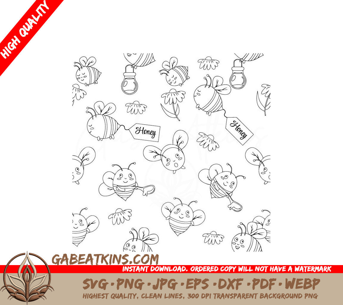Honey Bee Seamless Pattern SVG - White Background SVG