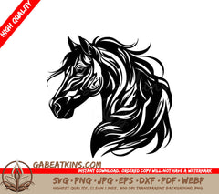 A Horses Head With A Long Mane SVG - Serene Stallion SVG