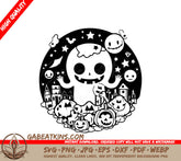 Halloween Ghost & Pumpkins SVG Cut File - Outline Design SVG