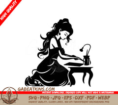 Black Woman Kneeling Table SVG - Gothic Glamour Minimalist Abstract Art SVG