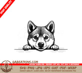 Husky Dog Peeking Over Wall SVG - Shiba Inu Paws SVG