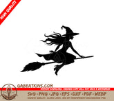 Witch Flying On Broom SVG - Silhouette Clipart SVG