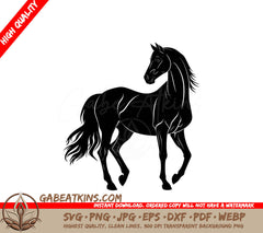 A Silhouette Of A Black Horse On A White Background SVG - Silhouette horse full body black color only SVG