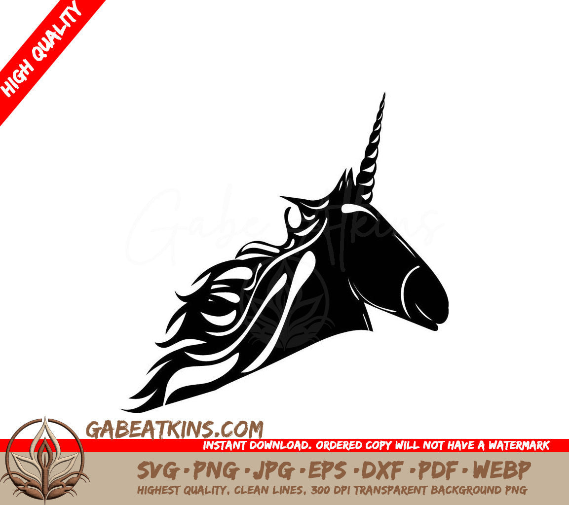A Unicorn With A Long Mane SVG - Silhouette portrait unicorn on white background isolated SVG