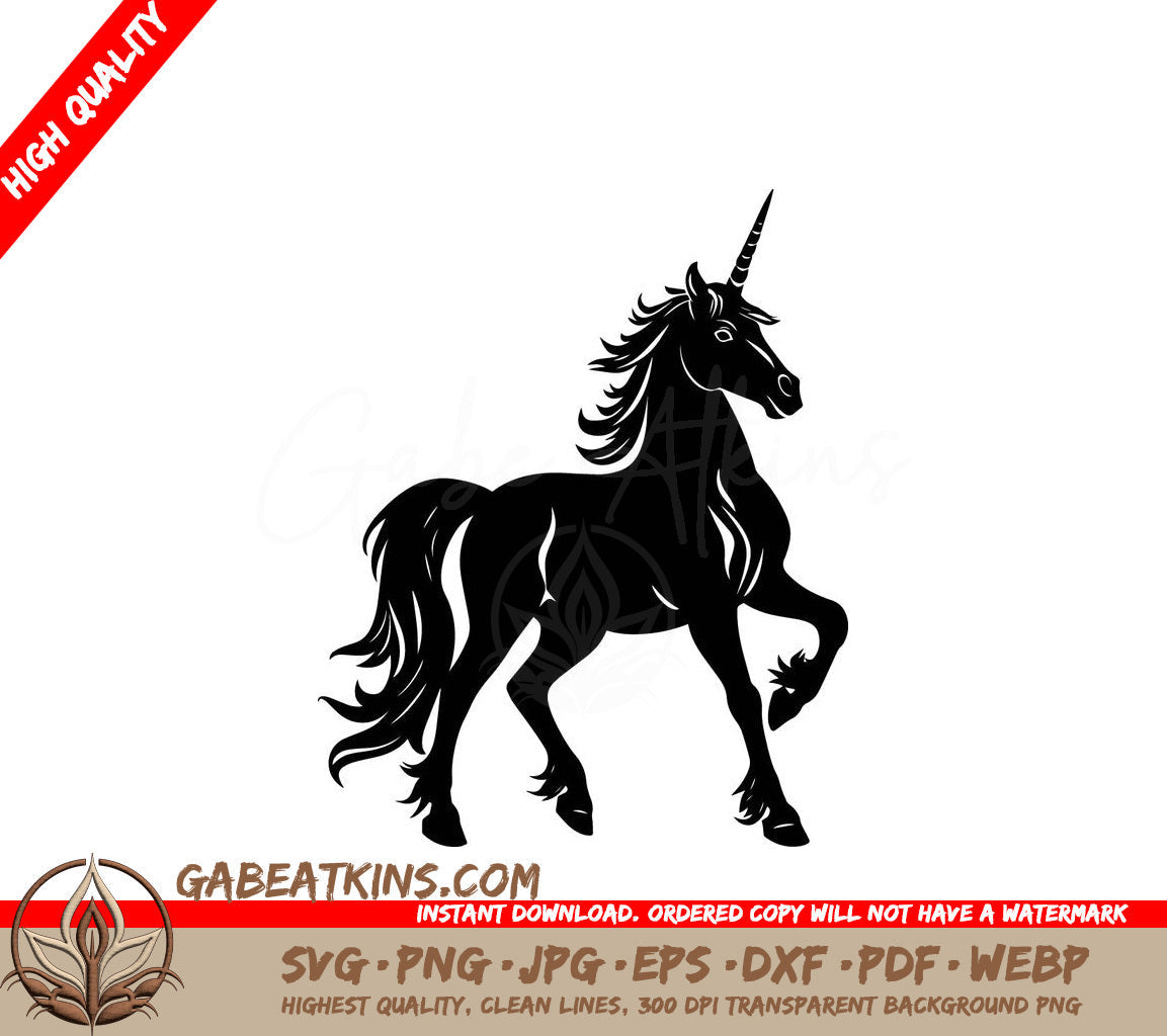 A Black And White Silhouette Of A Unicorn On Its Hind Legs SVG - Silhouette unicorn full body black color only SVG