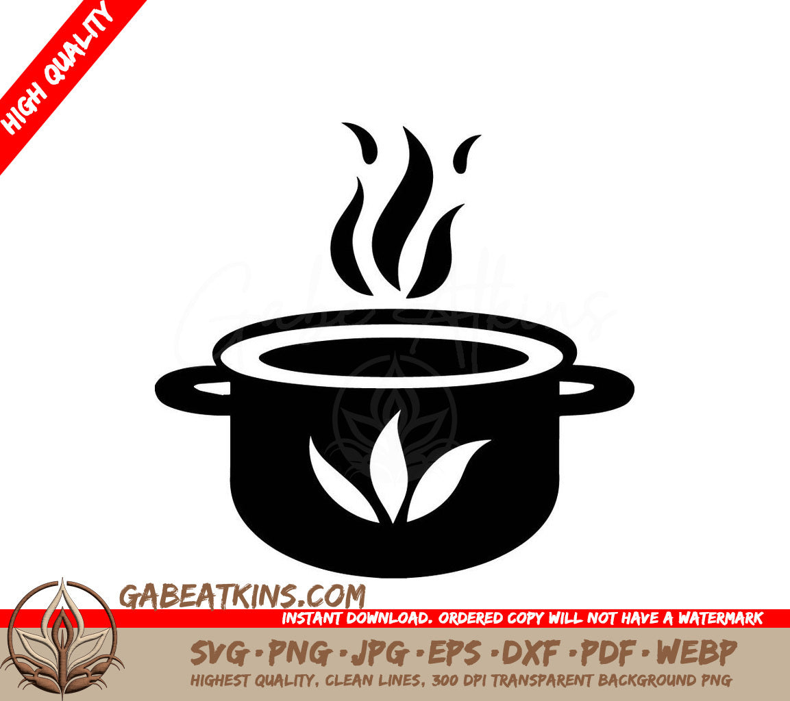 Simmering Pot with Steam SVG - Silhouette Vector Illustration SVG
