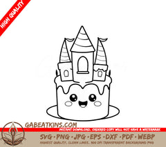Castle Cake Coloring Page SVG for Kids SVG
