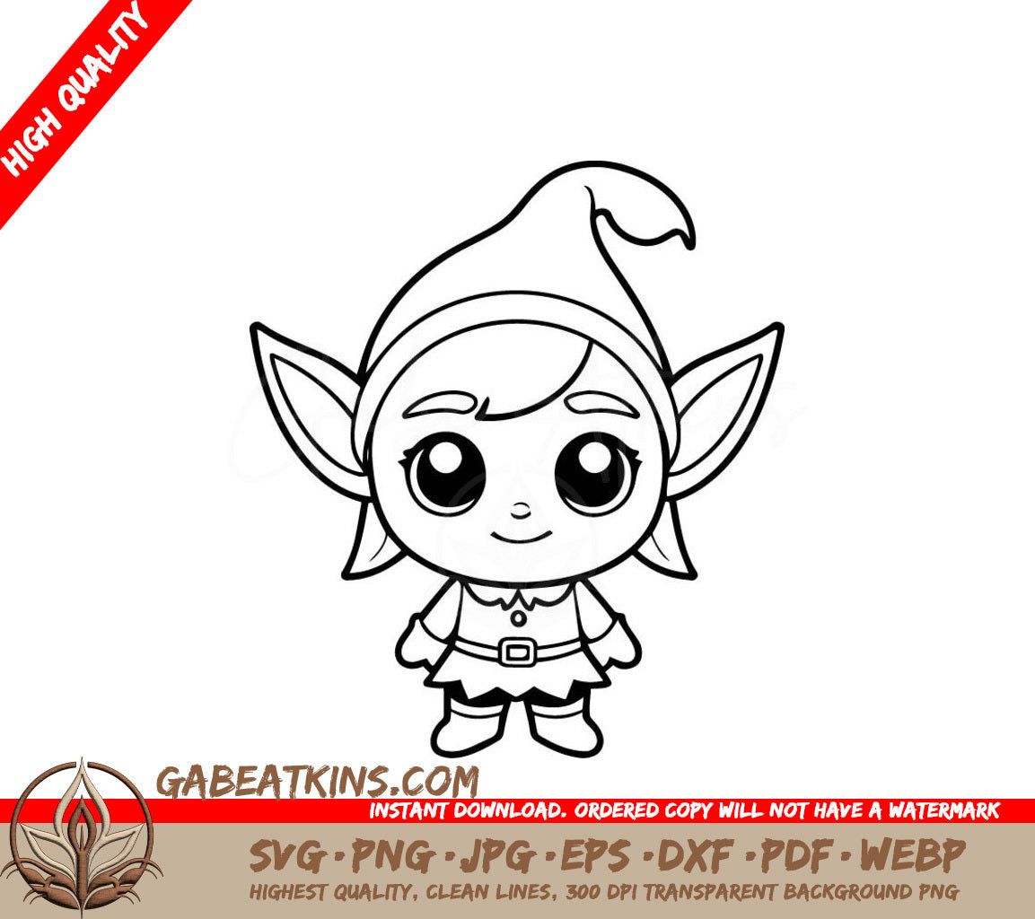 Elf Girl Coloring Page SVG - Drawing for Kids SVG