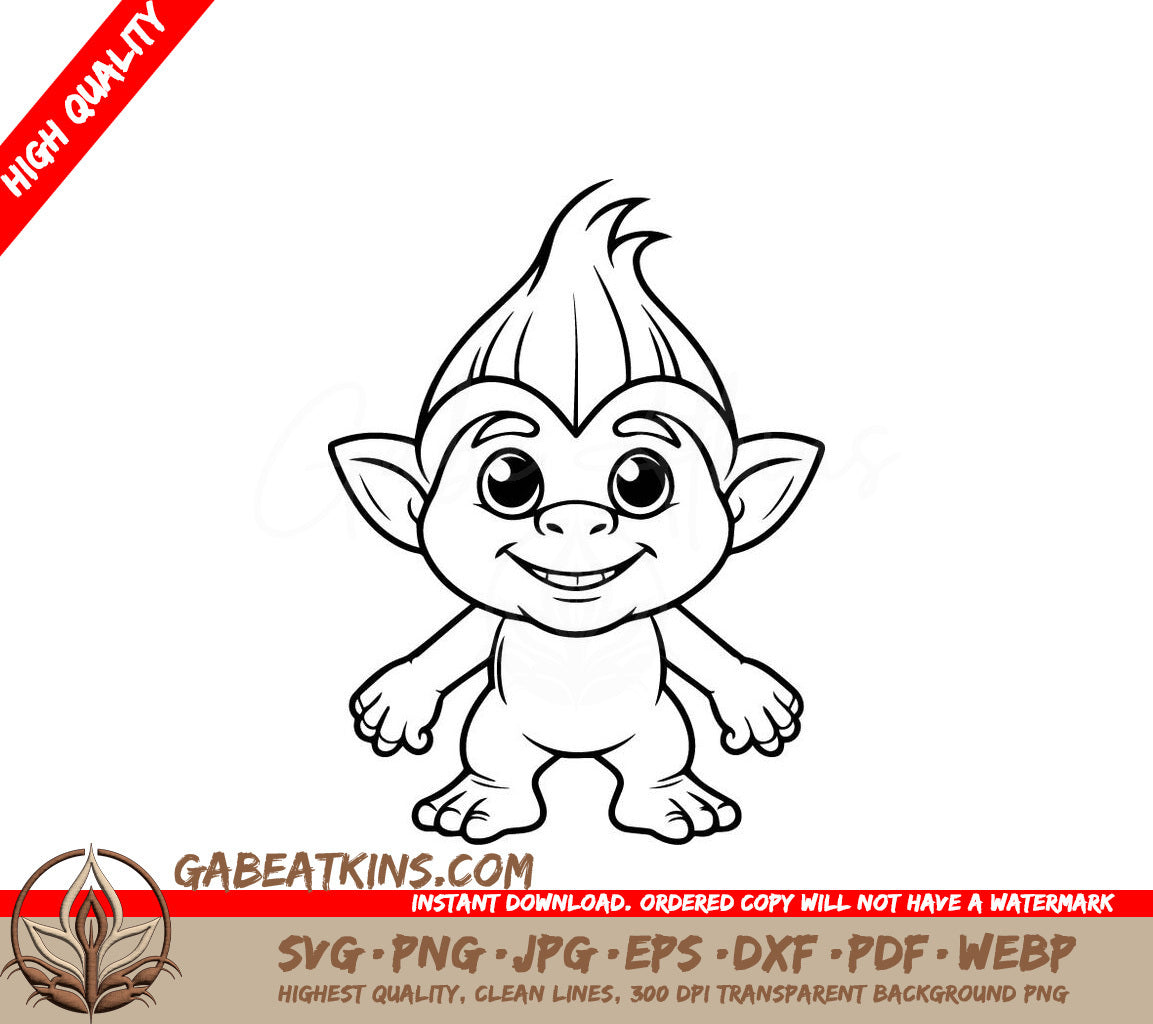 Smiling Troll Coloring Page SVG - Illustration SVG
