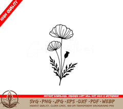 Simple Poppies SVG Cut File Poppies Digital Download Floral Clipart Flower Vector Art Poppies SVG