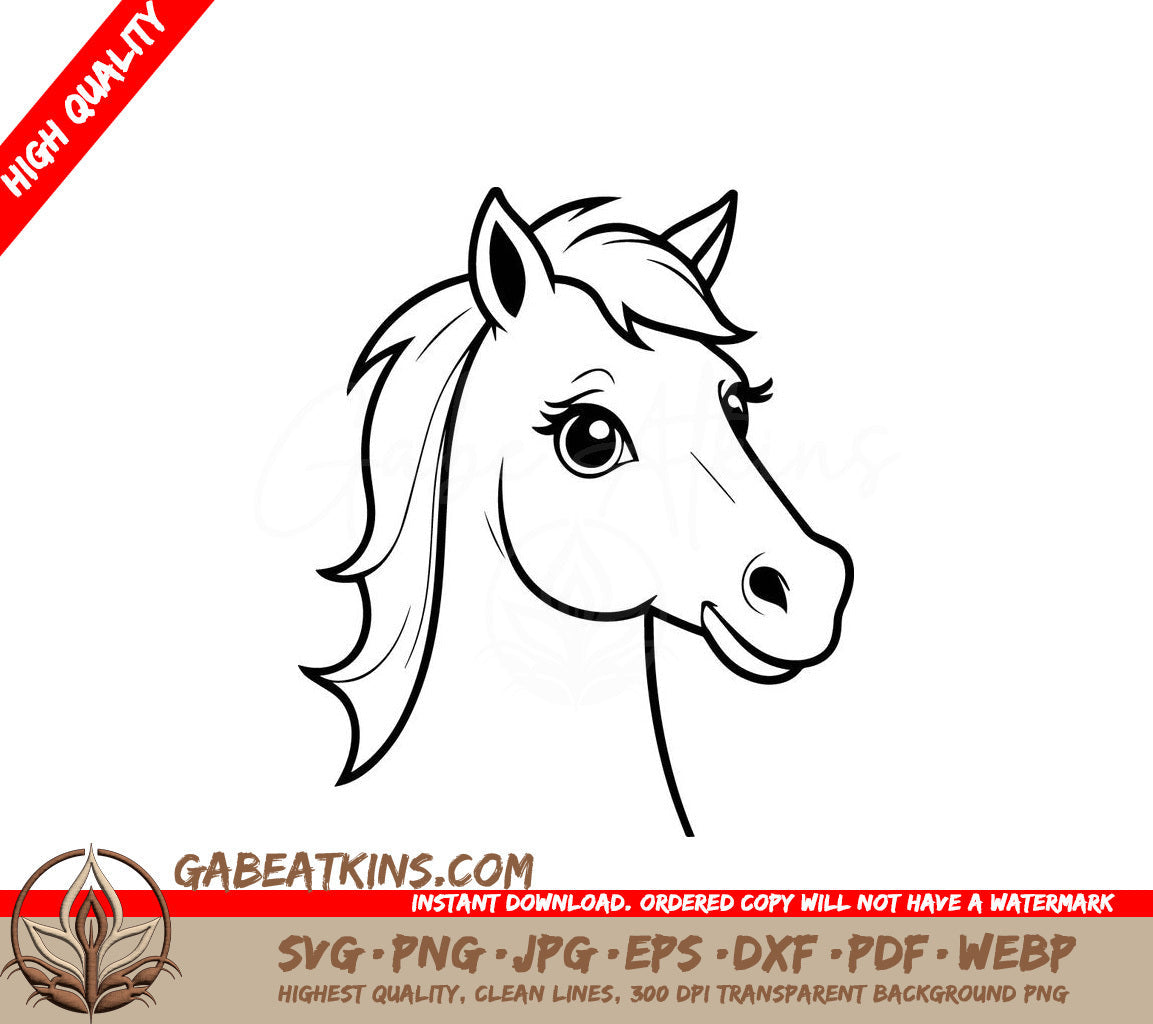 A Horses Head SVG - Simple vector illustration of Horse doodle for kids colouring page SVG