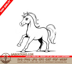 A Horse Standing On Its Hind Legs SVG - Simple vector illustration of Horse drawing for kids coloring page SVG