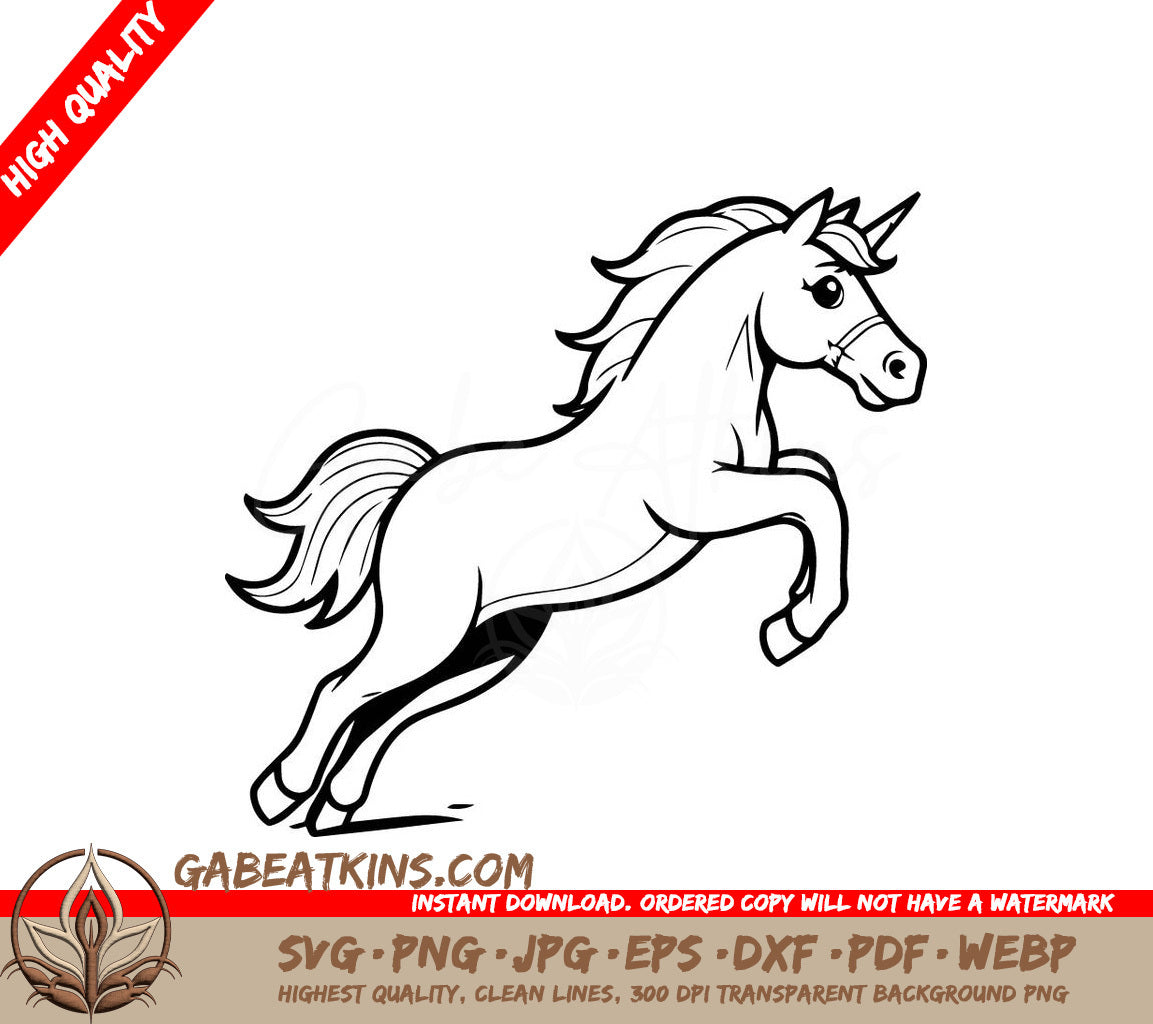 A Unicorn On Its Hind Legs SVG - Simple vector illustration of Horse for children colouring activity SVG