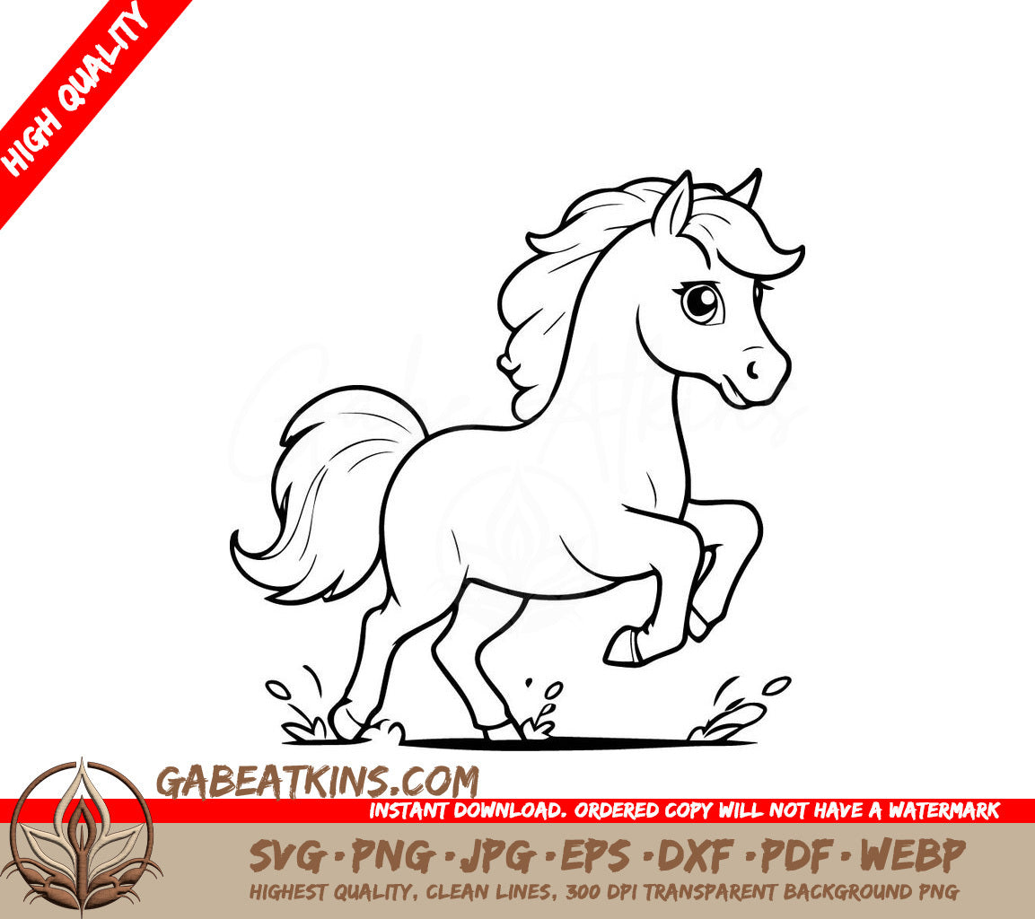 A Horse Running SVG - Simple vector illustration of Horse hand drawn for kids coloring page SVG