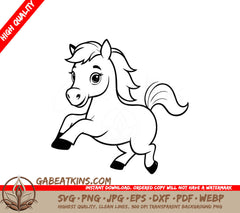 A Pony On Its Hind Legs SVG - Simple vector illustration of Horse hand drawn for kids page SVG
