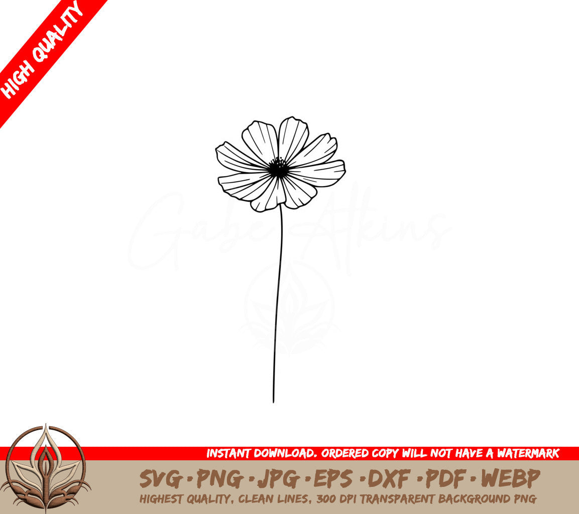 Simplistic Cosmos Flower SVG PNG JPG AI PDF DXF EPS and WebP Digital Download