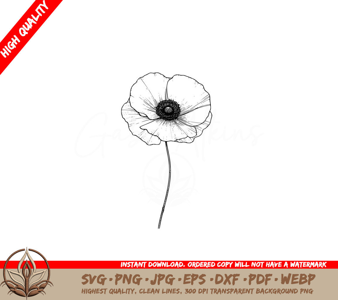 Single Poppy SVG PNG JPG AI PDF DXF EPS and WebP - Digital Download
