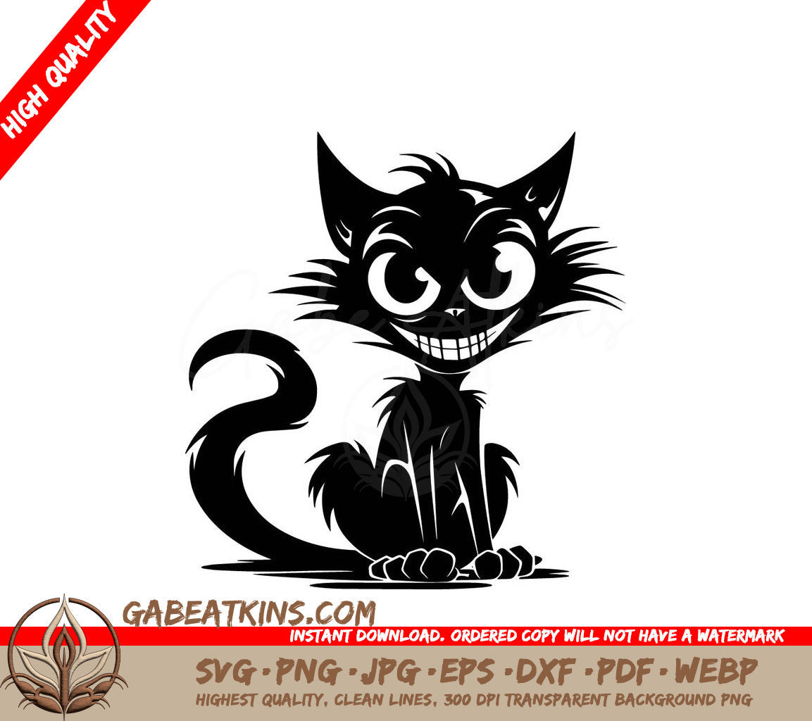 A Black Cat With A Big Smile On Its Face SVG - Sinister Feline SVG