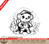 Bear with Backpack - Single Line Art SVG Coloring Page SVG