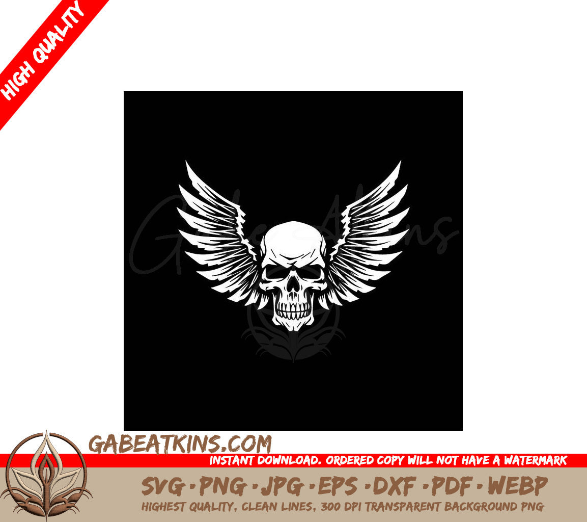Winged Skull SVG - Black Background - High Quality Vector SVG