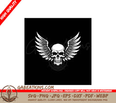 Winged Skull SVG - Black Background - High Quality Vector SVG