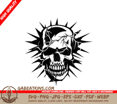Spiked Skull with Cracks SVG - Drawing SVG