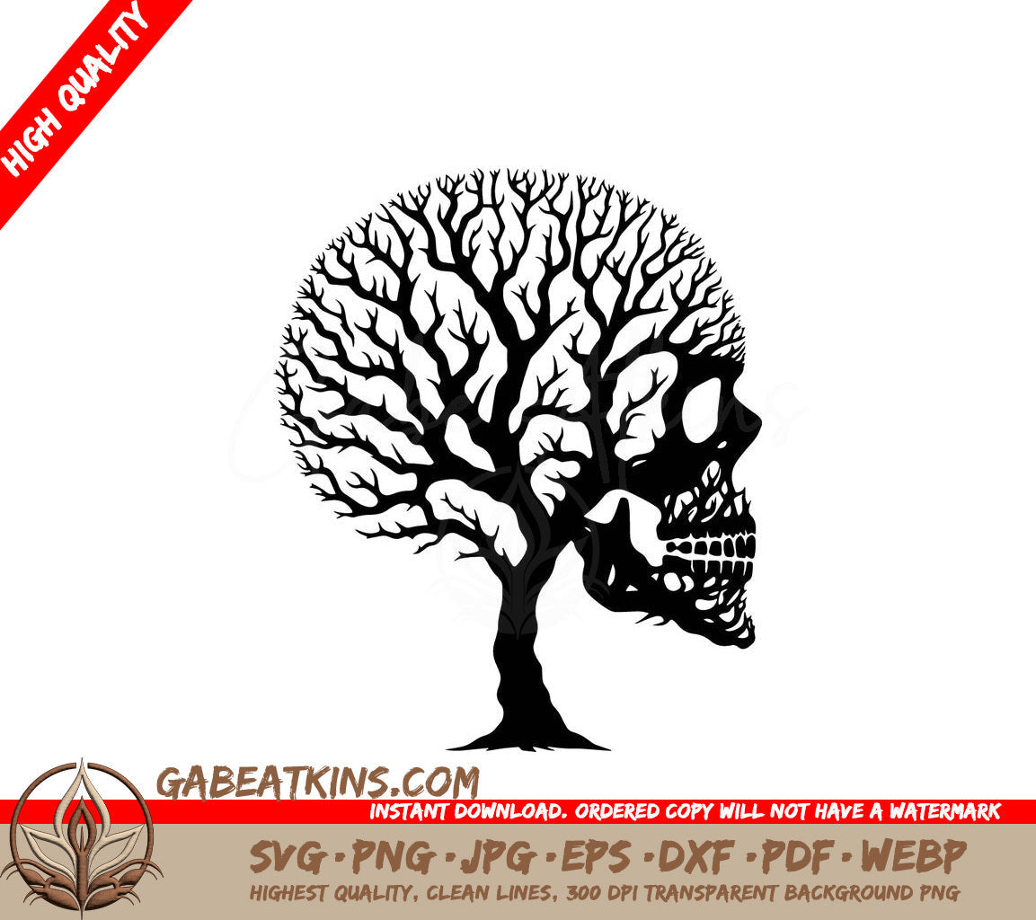 A Black And White Drawing Of A Tree Shaped Like A Skull