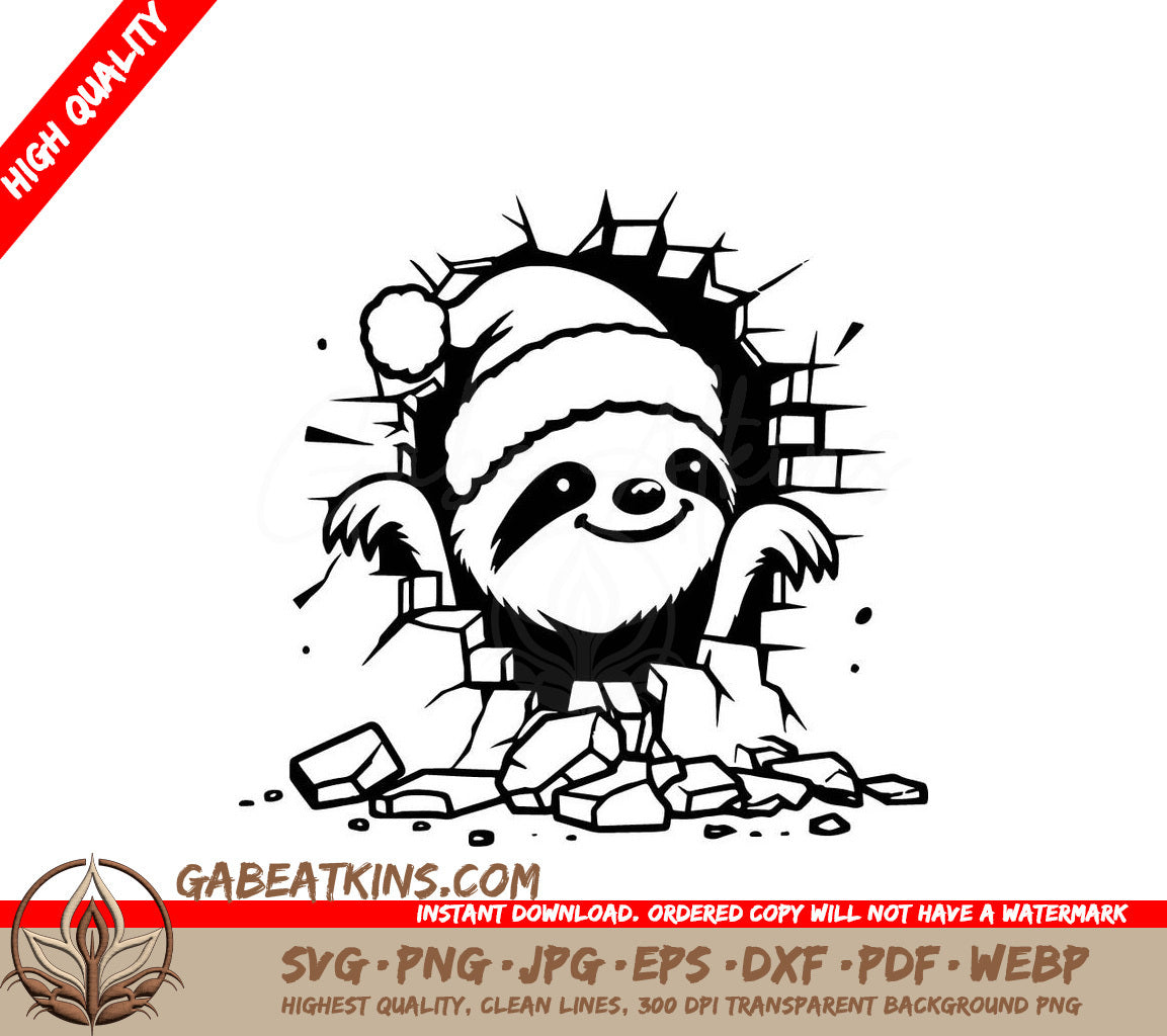 A Sloth Wearing A Santa Hat SVG - Sloth Christmas Breakout SVG