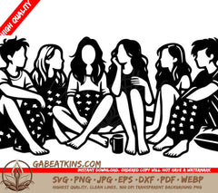 A Group Of People Sitting On The Floor SVG - Slumber Party SVG