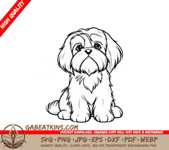 A Small Dog Sitting Down SVG - Small Furry Shih Tzu SVG