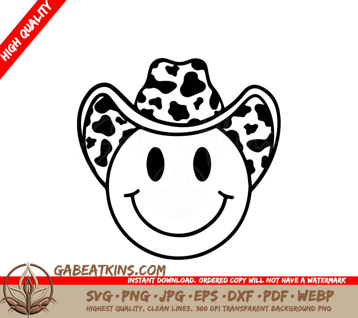 A Smiley Face Wearing A Cow Print Cowboy Hat SVG - Smiley Face Cowboy SVG SVG