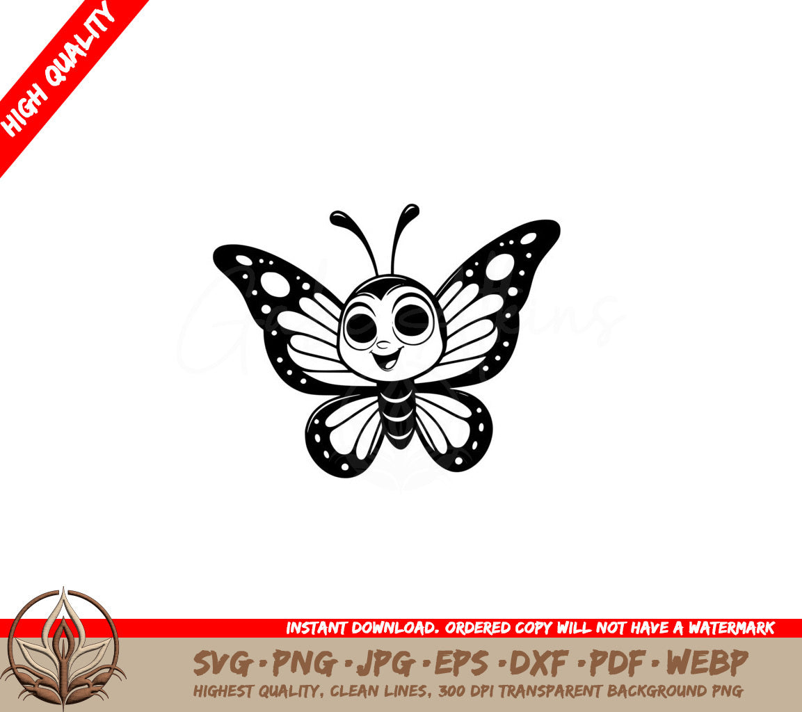 Smiling Spotted Butterfly SVG PNG JPG AI PDF DXF EPS and WebP - Digital Download