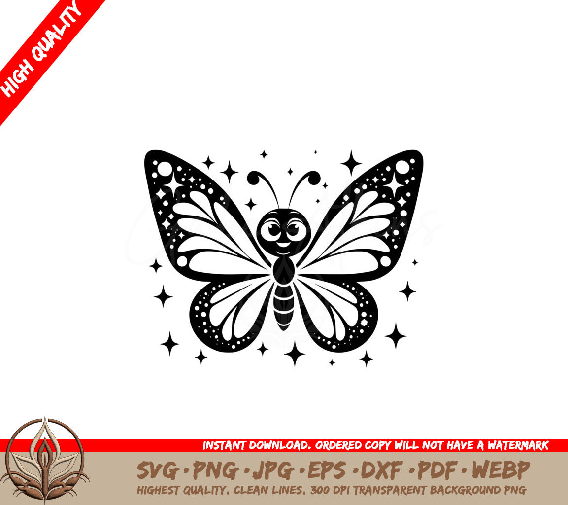 Smiling Starry Butterfly SVG Cut File  Butterfly Clipart  Butterfly Silhouette SVG