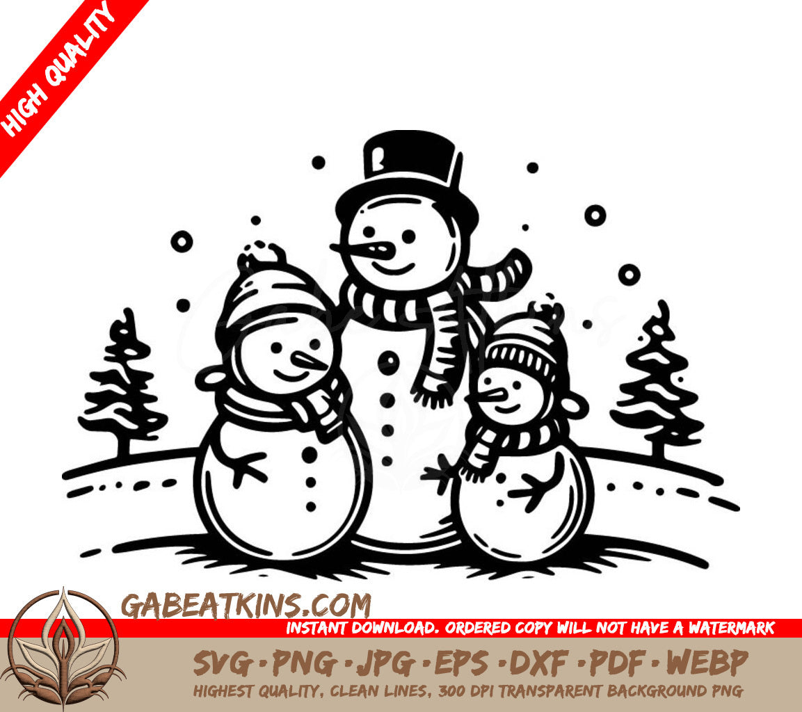 Three Snowmen Wearing Scarves And Hats SVG - Snow Family SVG