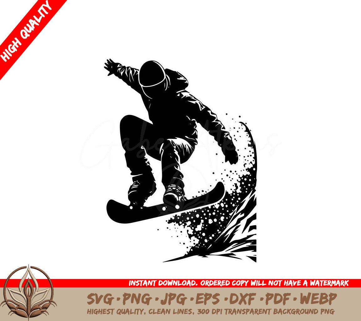 Snowboard Trick Digital Design File (SVG, PNG, JPG, AI, PDF, DXF, EPS, WebP)