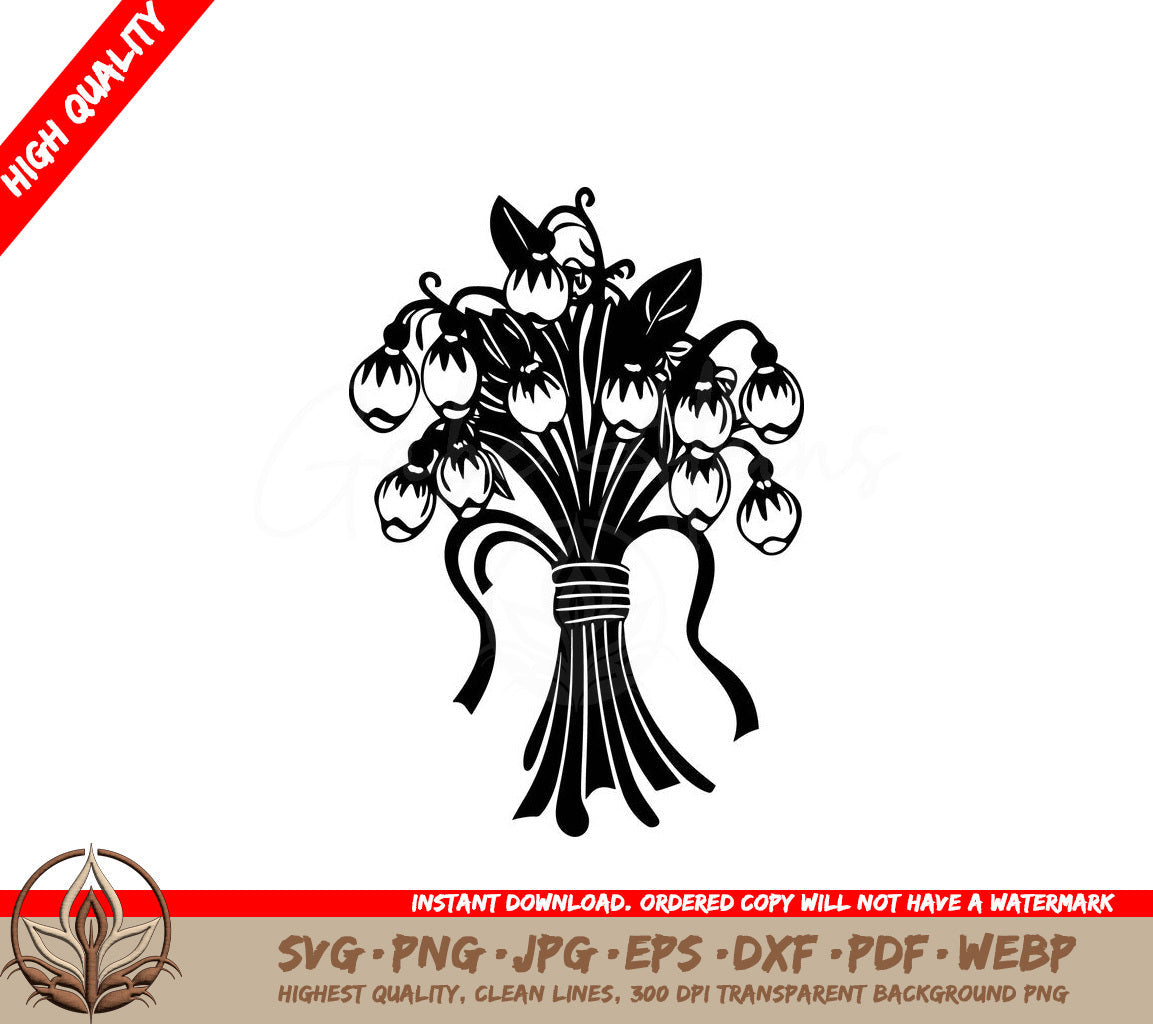 Snowdrop Bouquet with Wrapped Stems Digital Design in Multiple File Formats
