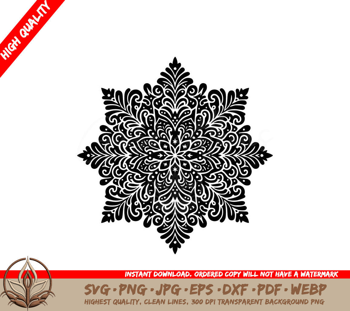 Snowflake Majesty - Digital Design in Multiple File Formats (SVG, PNG, JPG, AI, PDF, DXF, EPS, WebP)