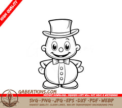Snowman with Top Hat & Bow Tie SVG - Coloring Page SVG