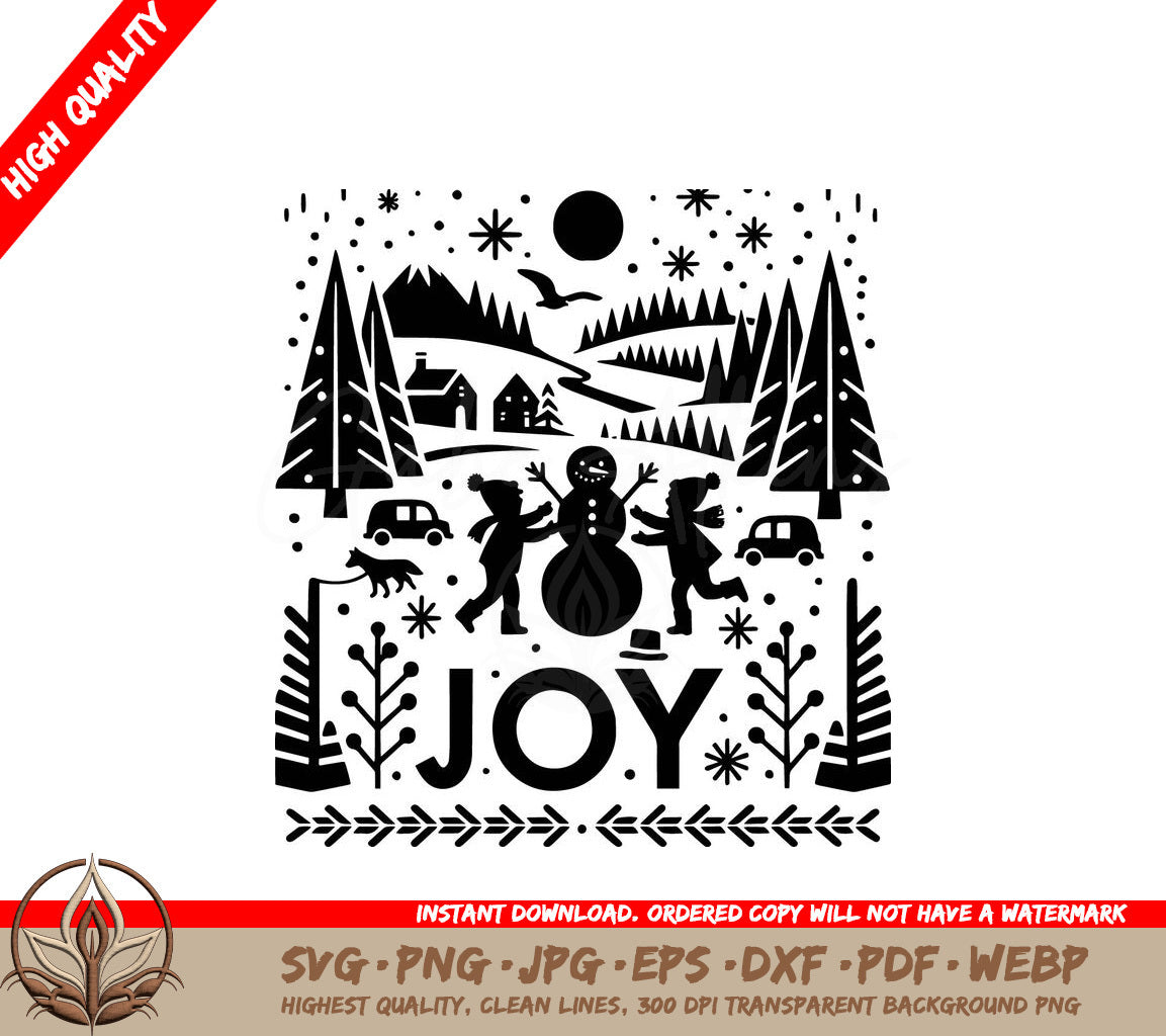 Snowman Building Joy Digital Design Cut File in SVG, PNG, JPG, AI, PDF, DXF, EPS and WebP Formats