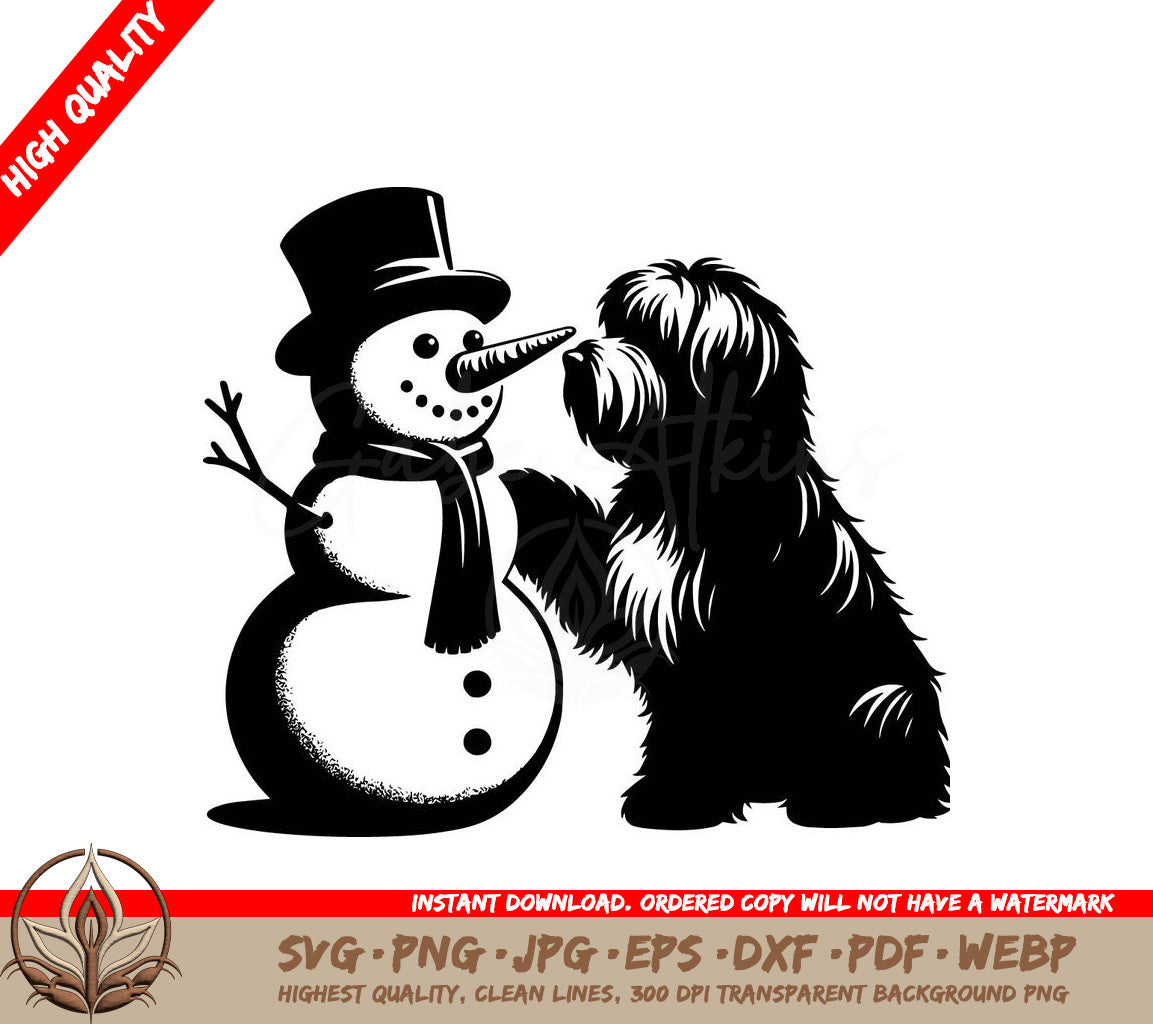 Snowman and Havanese Pup Digital Design in Multiple File Formats