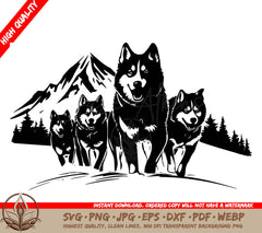 Snowy Dog Chase Digital Design File for Crafters (SVG, PNG, JPG, AI, PDF, DXF, EPS, WebP)